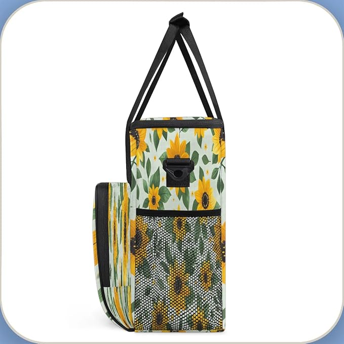 Lovely Sunflower Print Coffee Maker Carrying Bag Compatible with K-Mini or K-Mini Plus Portable Single Cup Coffee Maker Case with Pockets for K Cup Pods