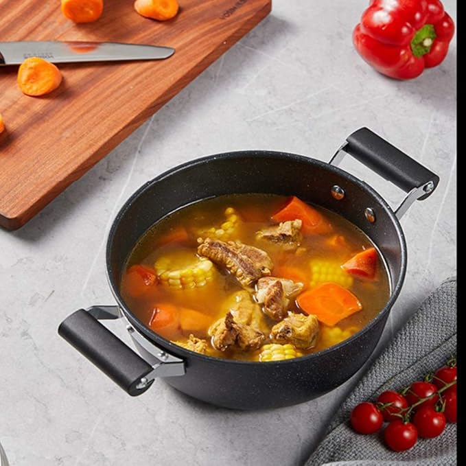 Saucepans and Frypans Set of 3–Non-Stick Tempered Glass Cover-Sturdy HandleUniversal Gas Induction CookerEasy to Clean Black Cookware Set
