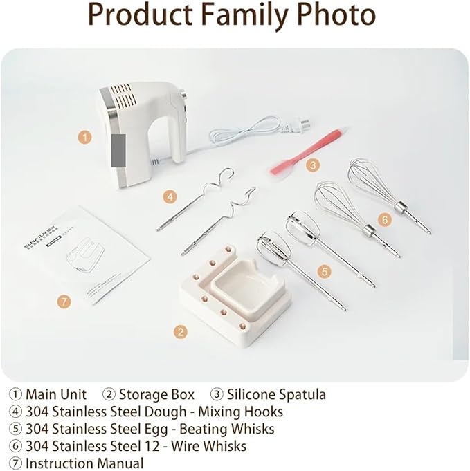Fit for 400W Electric Kitchen Blender - DC Hand Mixer with Storage Base &amp Electronic Control 304 Stainless Steel Six Rods Set Mixer
