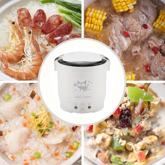 1L Mini Rice Cooker 12V Electric Lunch Box Multifunctional Portable Non Stick Pot White for Car Travel Camping