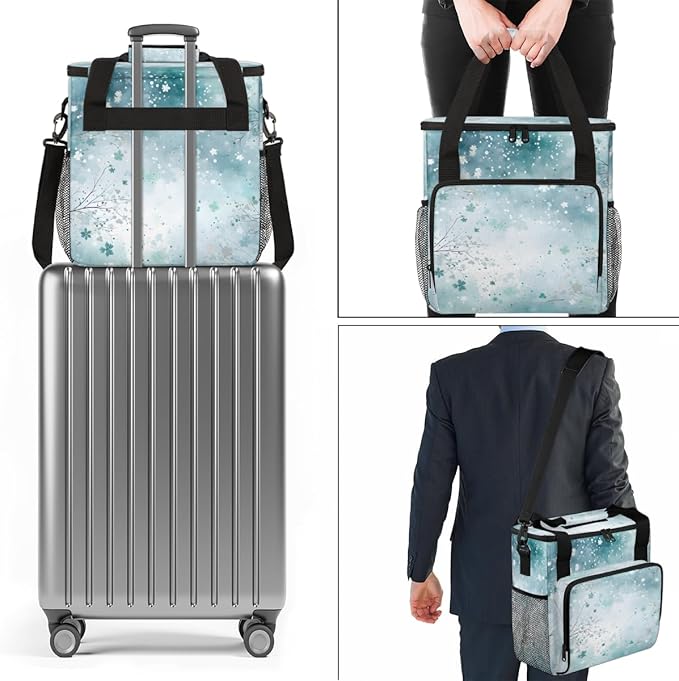 Glitter Coffee Maker Carrying Bag Blue Snow Portable Travel Storage Tote Bag Compatible with K-Mini or K-Mini Plus Single Serve Coffee Brewer Carrying Case with Multiple Pockets &amp Shoulder Strap