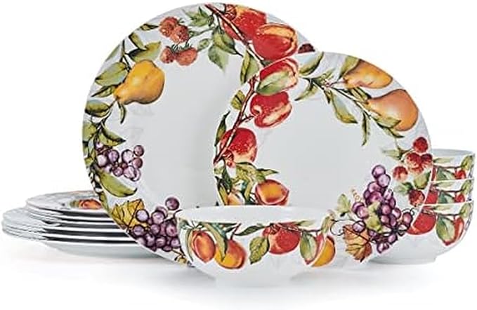 Mikasa Orchard Bone China Lightweight Chip Resistant 12 Piece Dinnerware Set Service for 4