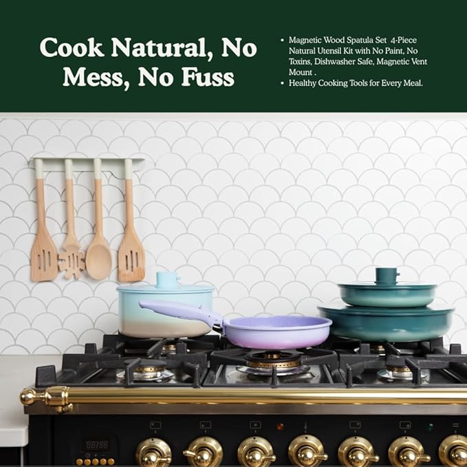 By the Table Cookware &amp Spatula Sets Ceramic Titanium Non-Toxic Nonstick Cookware Set 8-Piece &amp 4-Piece Wood Spatula Set