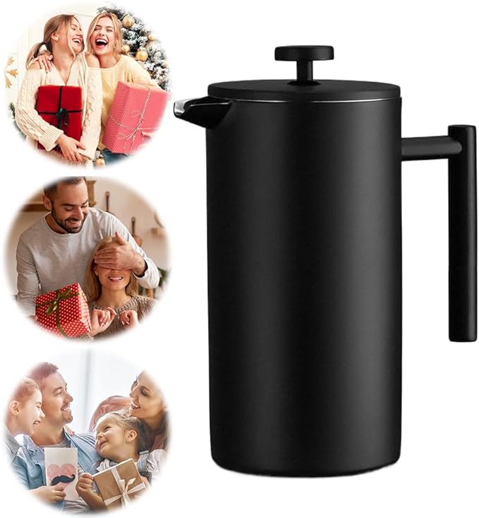 Stainless Steel French Press Coffee Maker 1000ml Double Wall Insulation Coffee Press Easy Press Cafe Brewed Coffeeware with 3 Fil ters Double Walled Large Coffee Press for Bar Cafe Home