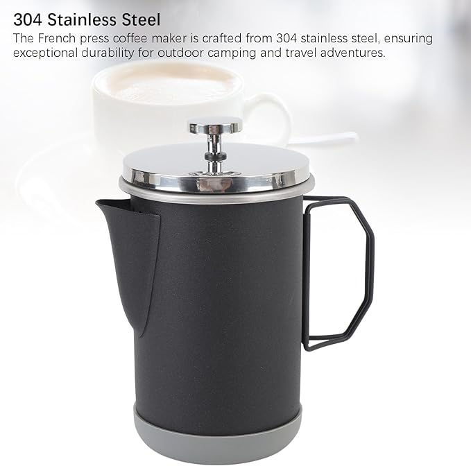 1000ML French Press Coffee Maker 304 Stainless Steel Insulated Coffee Press Portable Hand Brewed Teapot for Outdoor Camping Travel Adventures (Black)