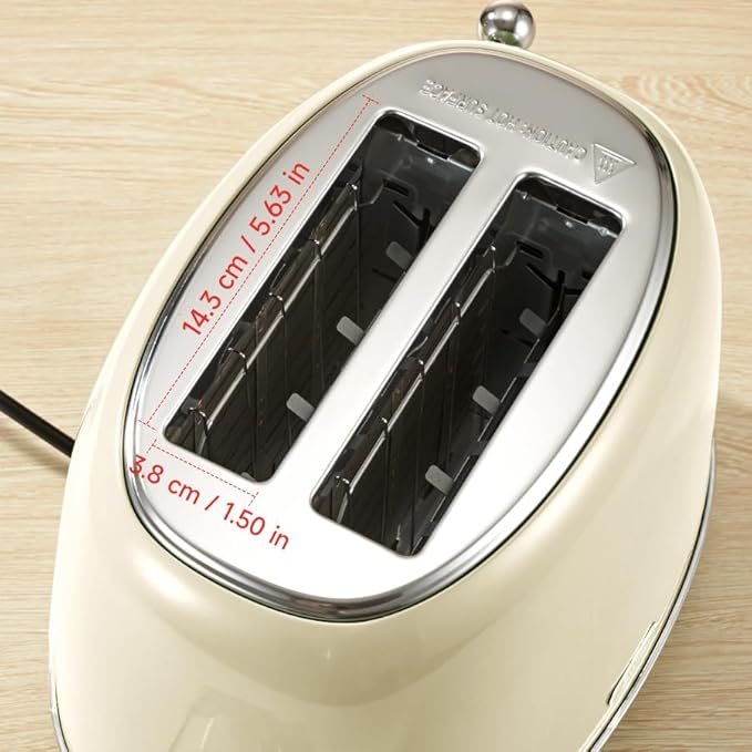 Toaster Retro 2 Slice Vintage White Toaster with Lid with Bread Attachment Preheat Defrost And Cancel Functions 6 Browning Levels (Beige)