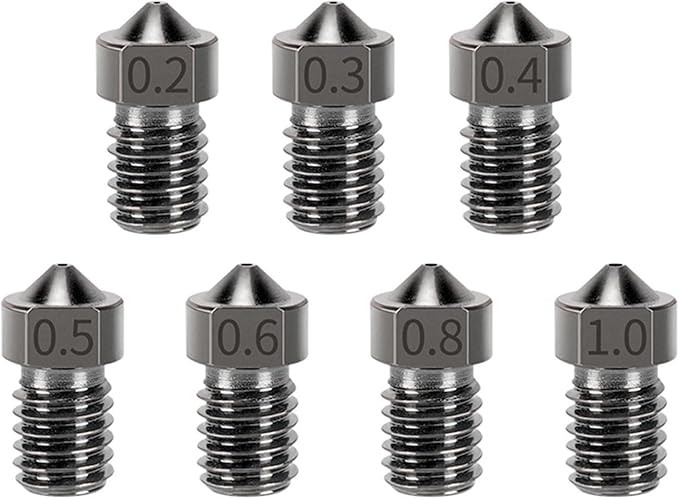Hardened Steel V6 Nozzle High Temperature Wear-Resistance 3D Print PEI PEEK Carbon Fiber 1.75mm Filament for E3D Hotend(1PC 0.5mm)