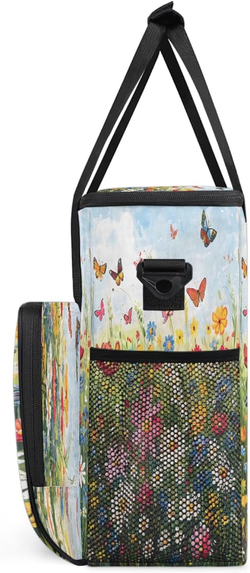 Flower Butterfly Oil Painting Coffee Maker Carring Bag Travel Carrying Storage Tote Bag Compatible with Keurig K-Mini or K-Mini Plus Portable Single Serve Coffee Brewer Case with Pockets