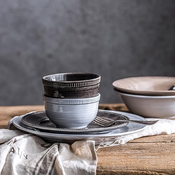 30-Pieces Dinnerware Sets Retro American Porcelain Tableware Set with Plates Bowls and Dish Ceramic Dinner Set for Home Kitchen and Dinning Microwave Dishwasher