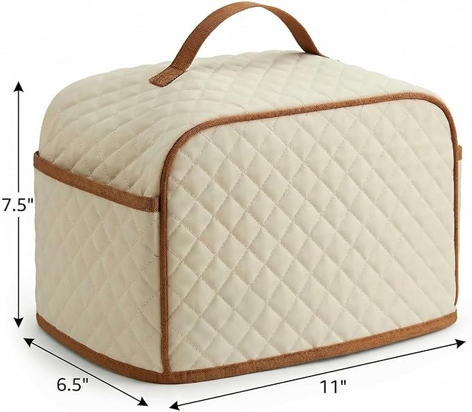 Deosk Toaster Cover 2 Slice With 2 Pockets &amp Thickened Sponge Oxford Toaster Covers For 2 Slice Wide Slot and Kitchen Use 11 x 6.5 x 7.5 (MediumBeige）