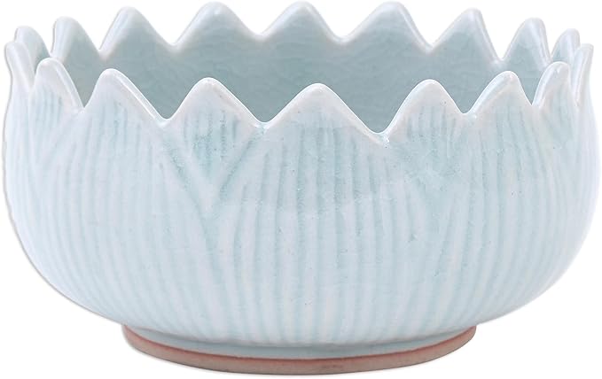 NOVICA Green Ceramic Leaf And Tree Bowls Dinnerware Set From Thailand 'Peace Lotus'