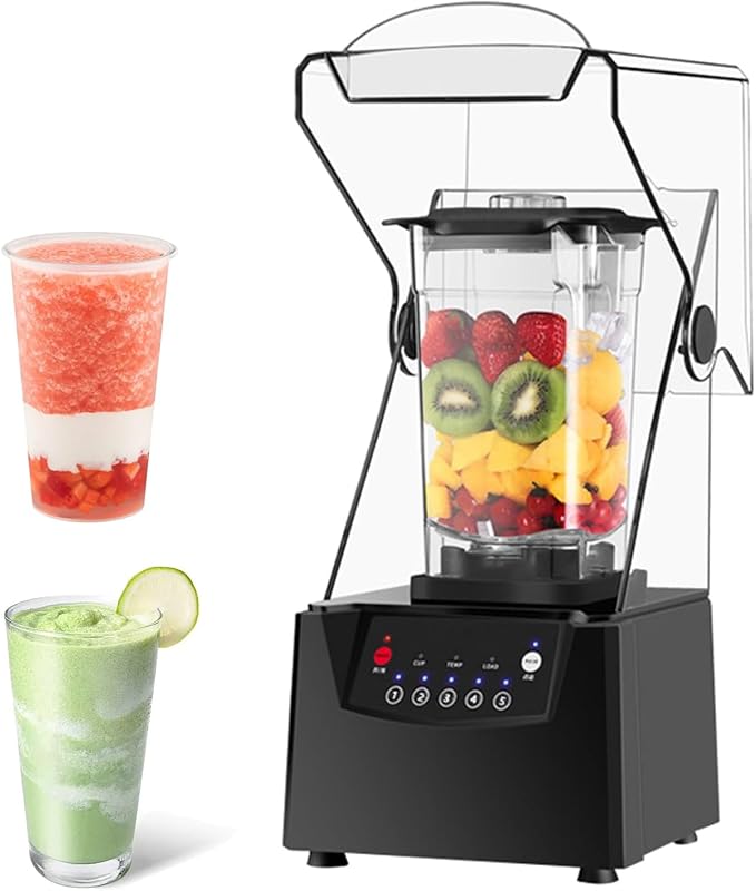 Commercial Smoothie Blender 1.8L Professional Electric Smoothie Maker with Soundproof Cover 2600W Countertop Blender with Smart Touch Screen Fruit Juicer Ice Crusher for Shakes and Smoothies