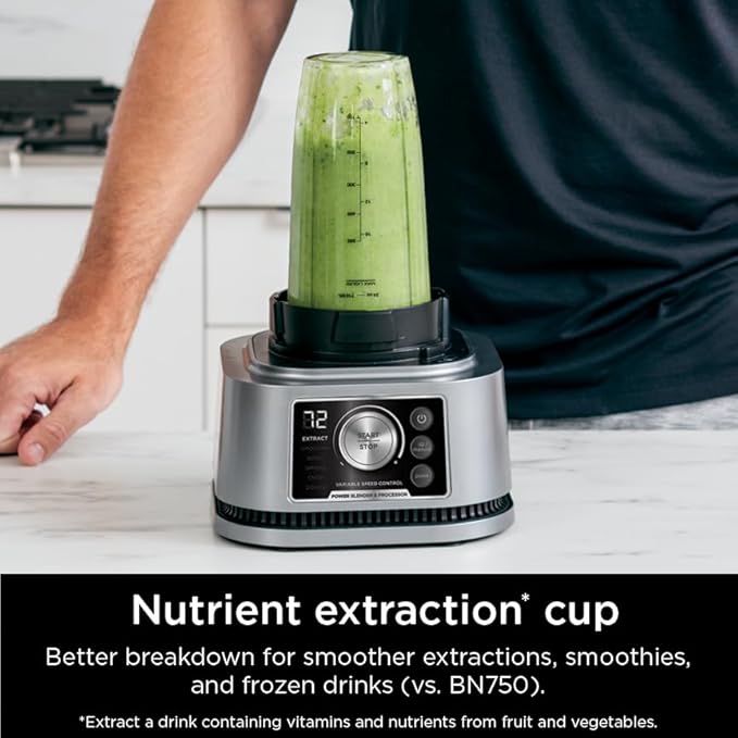 Ninja Blender For Kitchen | Food Processor Combo System | Smoothie Maker &amp Nutrient Extractor | 6 Functions for Bowls Spreads Dough Shakes | 72-oz. Pitcher &amp To-Go Cups | Silver | SS351