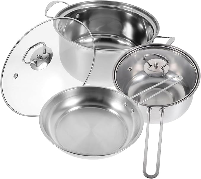 Cookware Set Stainless Steel Pot Set Soup Pot Milk Frying Pan Stock Lids Included