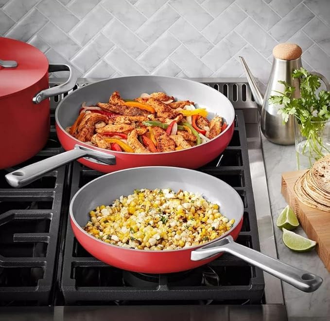 Member Mark 11 Piece Modern Ceramic Cookware Set With Smart Kitchen Tools Set (Assorted Colors) (Red)