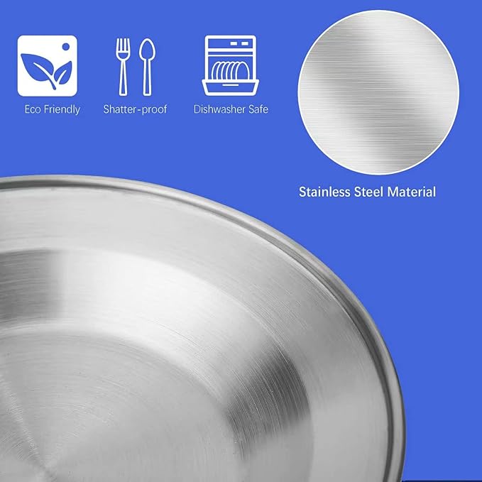 Stainless Steel Camping Cutlery Set - 8 Piece Includes Spoons Mugs Bowls Plates Rags &amp Organizer Straps - Easy to Carry for Backpacking Camping Hiking and Picnics