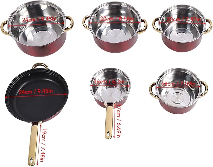 6 Piece Stainless Steel Pan Set Stainless Steel Cookware Set Induction Frying Pan Pot Cookware Saucepan Set with Lids Multifunctional Frying Pans Milk Pans for Kitchen Cooking
