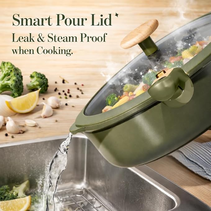 CAROTE 18 Pcs Ceramic Cookware Set Detachable Handle Non Toxic Pots and Pans Set Non Stick Induction Kitchen Cookware Removable Handles Oven Safe Stackable RV/Camping Cooking Set Green