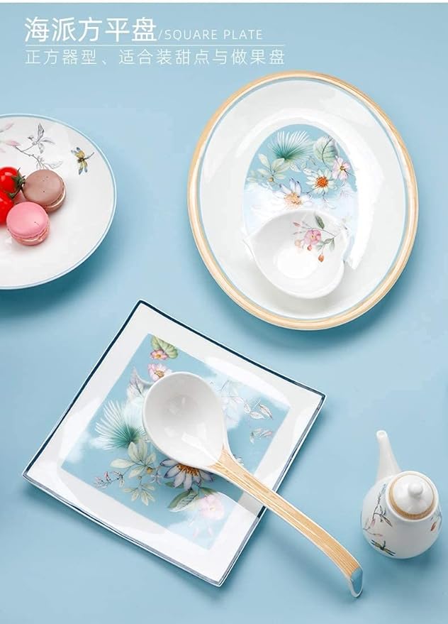 Dinnerware Sets - Luxury Gift Dishes Service Set 40pieces Chinese Style Bone China Tableware Set for 8 Dinnerware Set with Bowl Soup Plates Salad Plates High Bowls