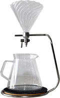 Pour Over Coffee Maker Glass Coffee Tea Brewer Pour Over Coffee Maker Glass 600 Ml with Stainless Steel Stand and Coaster Drip Filter Cup for Home or Office Makes 2-4 Cups.