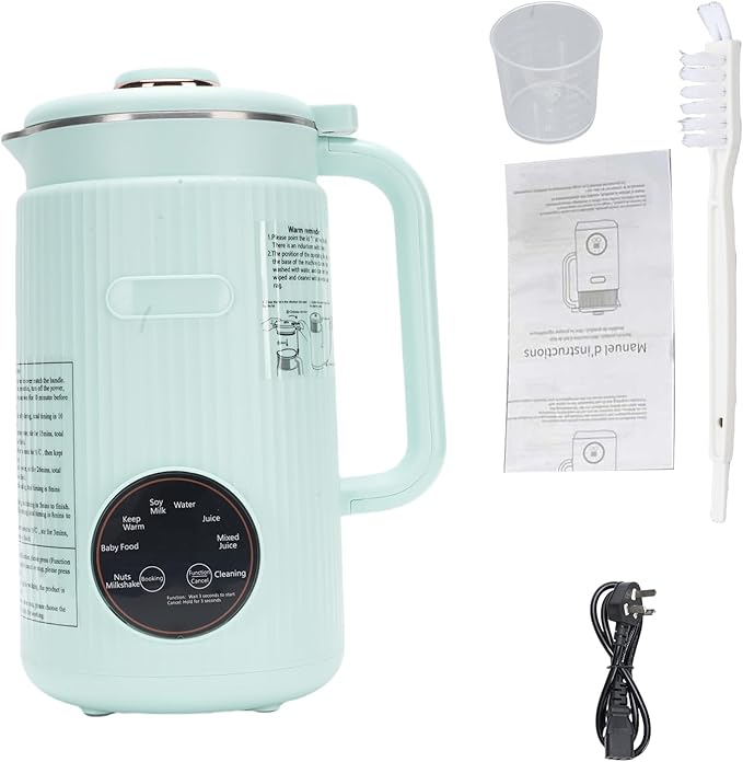 Decdeal Soybean Milk Maker Programmable Blender with Digital Display 12 Stainless Steel Blades Auto Cleaning 8H Keep Warm Function for Almond Milk Soy Juices (green)