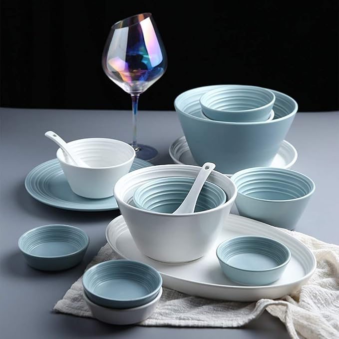 Ceramics Dinner Sets 56 Pieces Nordic Style Series Porcelain Dinnerware Combination Set | Plates and Cereals Bowls Sets for Wedding Gifts and Family PartyPink