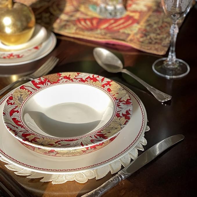 STP Porcelain J-217528 Dinnerware Set for 4 Morris' Garden Bone China Porcelain Dinner Plates Bowls Dessert Plates Cups with Saucer 20 pcs