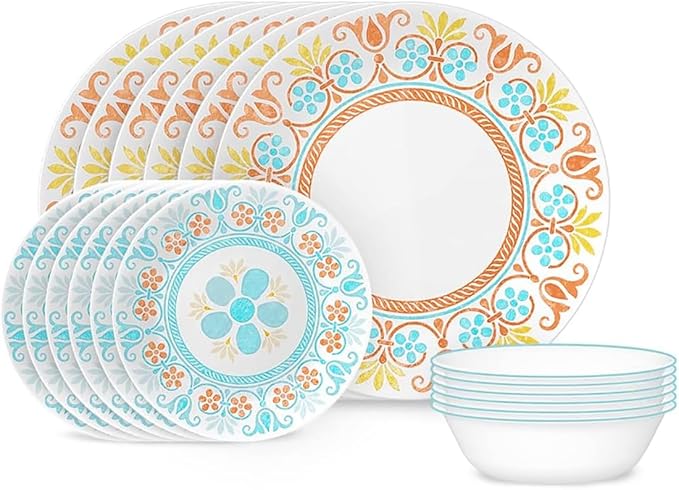 Corelle Terracotta Dreams Dinnerware Set for 6 18 Pieces Dinner Plates Appetizer Plates and 18 Oz Bowls Dishwasher Microwave and Freezer Safe Proudly Made in the USA
