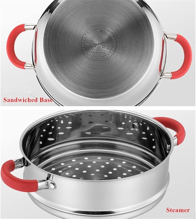 Cooking Tools 8 Piece Stainless Steel Cookware Set Nonstick Casserole + Milk Pan + Steamer Kitchen Cookware