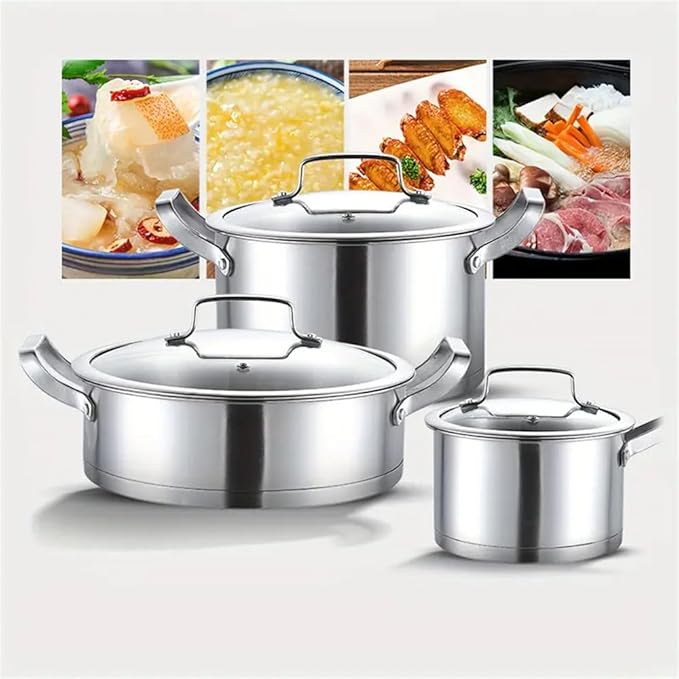 3Pcs Stainless Steel Cookware Set Versatile Frying Pan and Milk Soup Pots for Every Meal and KitchenA3 Pc