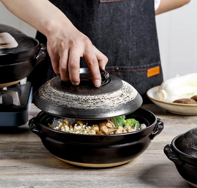 Donabe Rice Cooker and Claypot Cooking Pot Japanese Donabe Ceramic Casserole 2800ml Korean Stone Pot with Lid Dolsot Pot for Sizzling Meals Stoneware Clay Nabe Pot for Stovetop Stew1700MLB