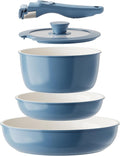 Redchef Ceramic Cookware Set Removable Handle Pots and Pans Non-Stick Rv Cookware Set Non-Toxic Pots and Pans Set No PFAS PTFE PFOA Detachable Pots and Pans Dishwasher &amp Oven Safe(Blue)
