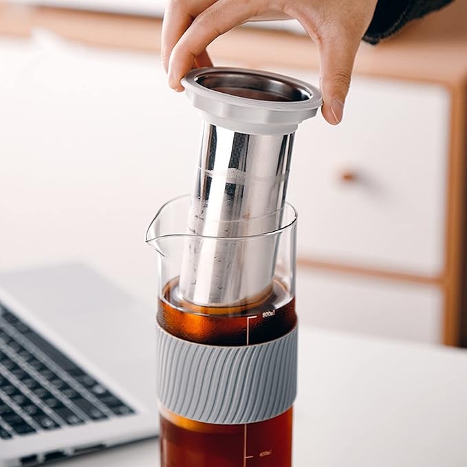 Coffee Makers Ice Drip Coffee Pot Silicone Base Coffee Cold Extraction Pot for Kitchen Bar Cold Brew Coffee Maker Juice Tea Filter Glass Pot Gray