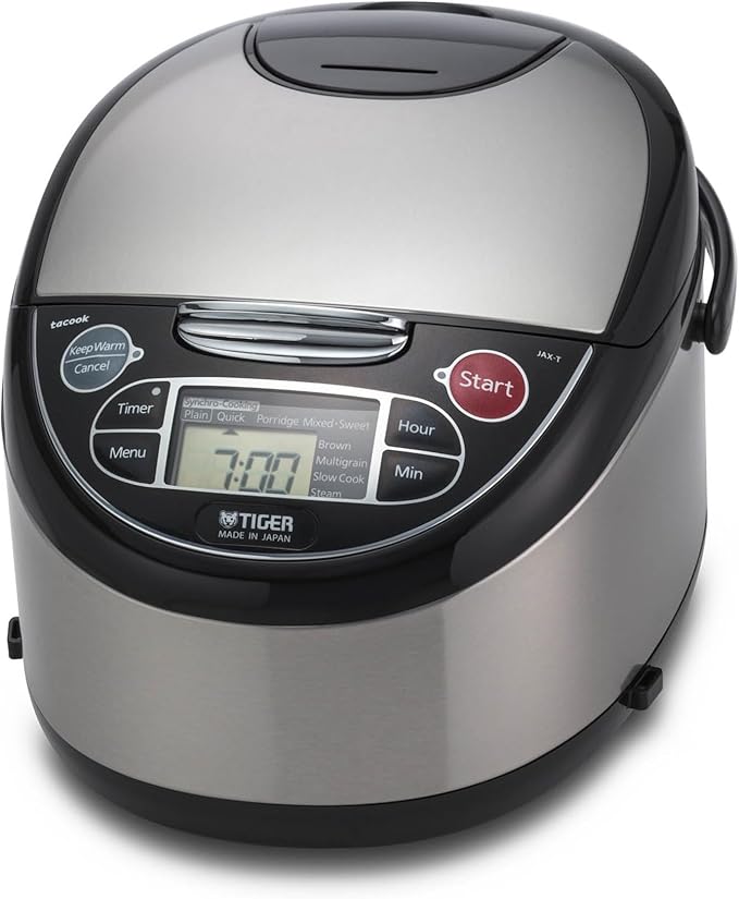 Tiger JAX-T18U-K 10-Cup (Uncooked) Micom Rice Cooker with Food Steamer &amp Slow Cooker Stainless Steel Black