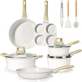 GiPP Ceramic Pots and Pans Set Non Stick - 17 Pcs Nonstick Cookware Set Non-toxic Healthy Kitchen Cooking Set/Frying Pans Set Dishwasher Safe PFAS PTFE PFOA PFOS Free Cream White