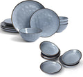 Famiware Ocean Round 12 Pieces Dinnerware Set + 6 Pieces Dipping Bowl Set Microwave and Dishwasher Safe Blue
