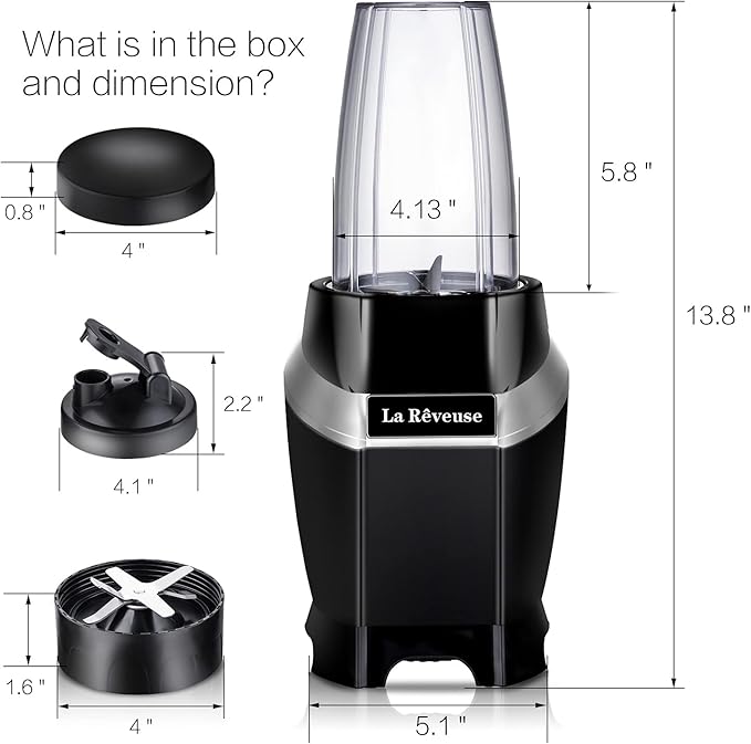 La Reveuse Personal Blender for Shakes and Smoothies 1000 Watts with 24 oz BPA-Free Portable Travel BottleDishwasher Safe (Black)