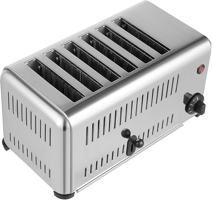 Toaster Machine 6 Slots 1680w Stainless Steel Toaster with 1.1in Widen Slot 16.1x8.7x8.5in 2 Modes Commercial Bread Baking Machine 1-5 Minutes Anti-Slip Feet One-Piece Molding Process Silver