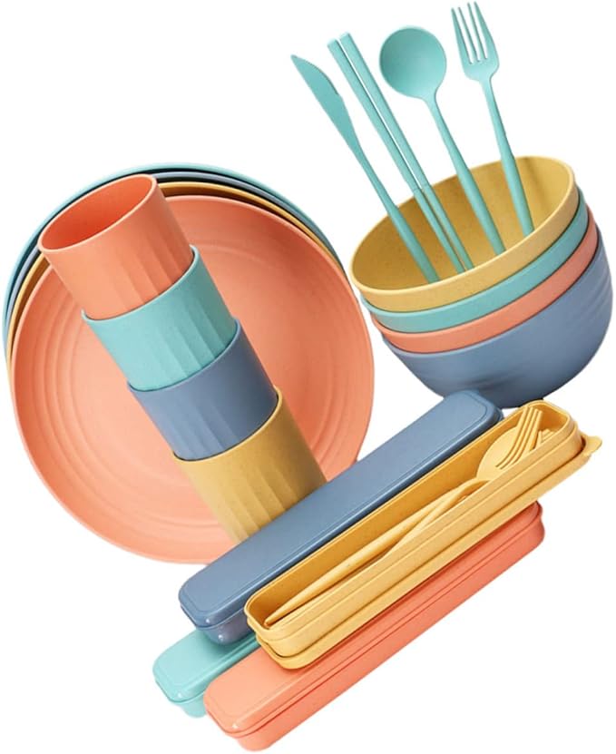 4-piece Dinnerware Sets Wheat Straw Cutlery Set Kitchen Straw Tableware Home Straw Dinnerware Portable Straw Cutlery Kit