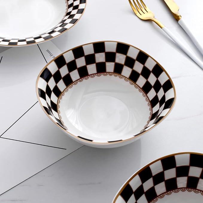 Porlien Checker Pattern 20-piece Round Dinnerware Set for 4 Porcelain Dinner Sets