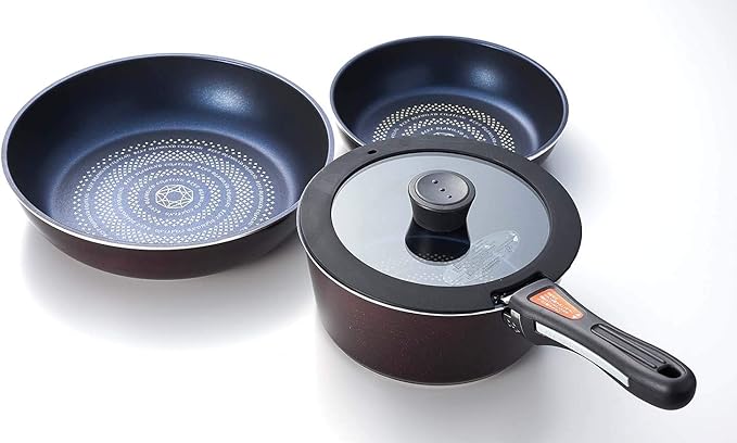 Pearl Metal HB-3497 5-Piece Frying Pan and Pot Set Induction Compatible Brown Diamond Coat Removable Handle Set 5