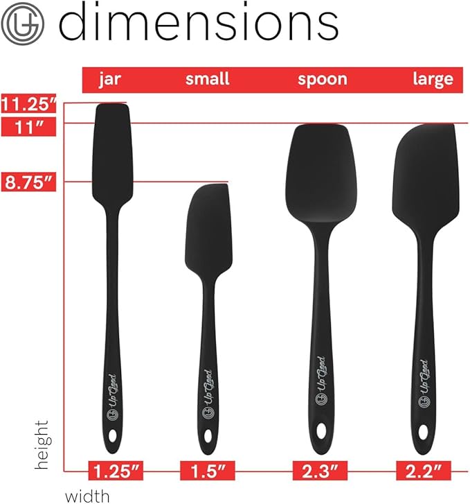 UpGood Silicone Spatula Set 600°F - High Heat Resistant Nonstick Small and Large Kitchen Spatulas - Flexible BPA Free Professional Grade Cookware - Utensils for Cooking Baking Mixing(4 Pcs Black)