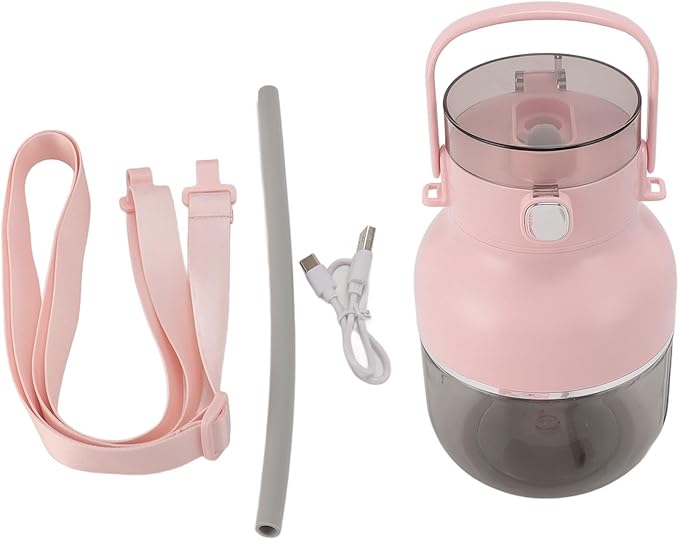 Portable Blender Cup 500ML USB Rechargeable Cordless Mini Electric Juicer Cup with Straw Electric Citrus Juicer Machine (roseate)