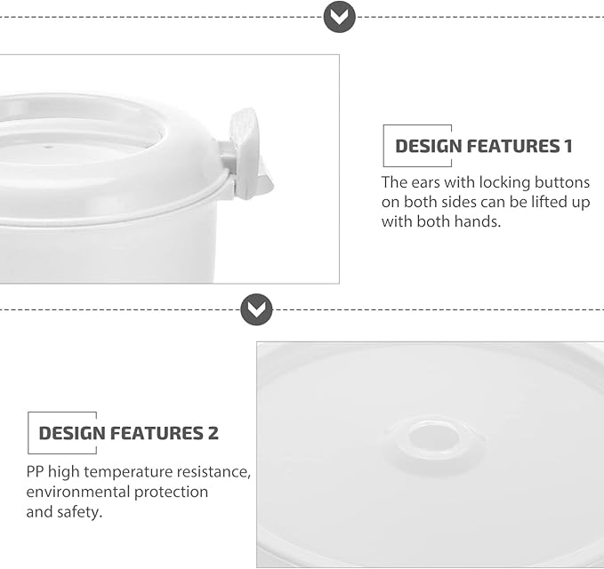 EKsma Microwave Rice Cooker for Small Multifunction Insulated Lunch Box Cookware for Microwave Oven Airtight Food Storage for Rice Veggies and Casseroles(White)