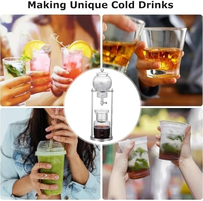 Cold Brew Drip Tower Ice Drip Coffee Maker 600ml/20.29oz Capacity Cold Brew Drip Tower Coffee Maker with Stainless Steel Frame DIY Ice Coffee Brew Tower for Coffee and Tea(Gold)