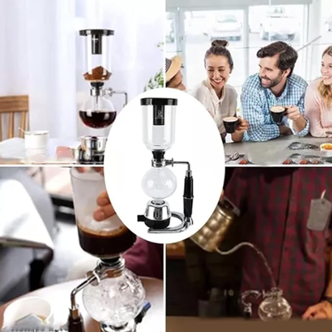 Hand Brewed Coffee Maker Siphon Type Stainless Steel Base Coffee Machine Borosilicate Glass Brewer Ideal for Home &amp Office