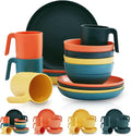Kyraton Plastic Dinnerware Set of 16 Pieces Unbreakable And Reusable Light Weight Plates Mugs Bowls Dishes Easy to Carry And Clean Microwave Safe BPA Free Dishwasher Safe Service For 4 (Mutil Color)