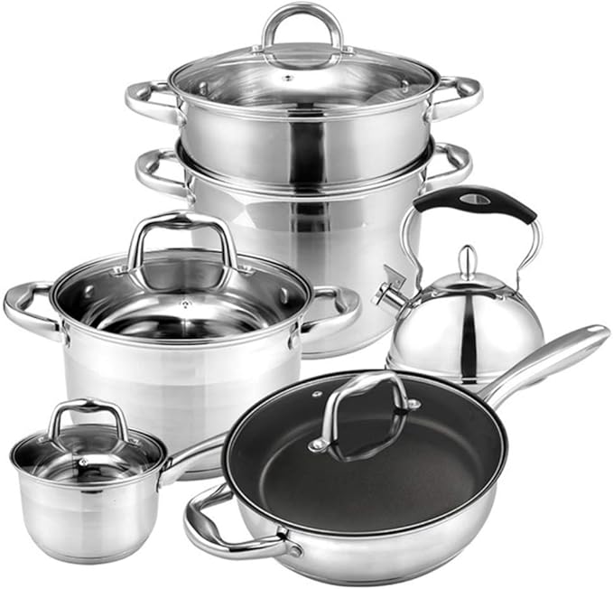 Cookware-Set 5-PieceCooking Pot SetMade of Stainless Steelwith Glass-LidsAll Types of cookers Induction saucekitchen Gourmet Making