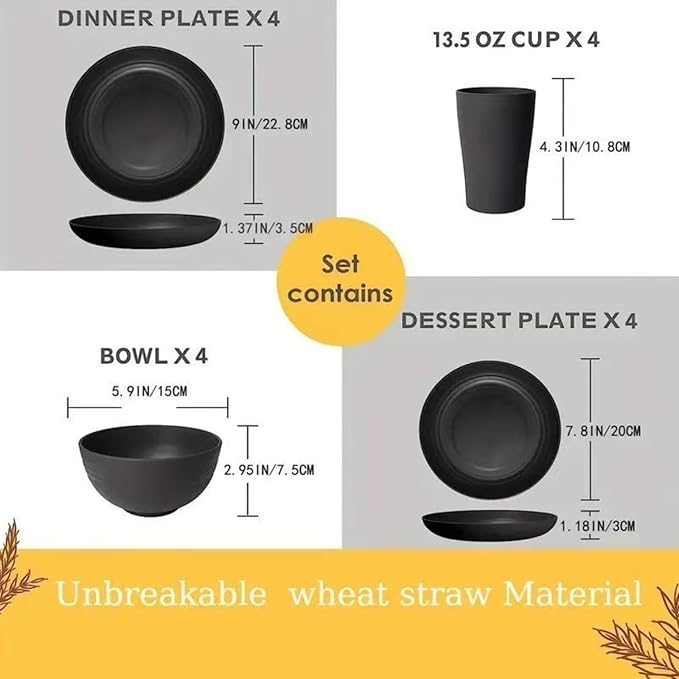 Modern Black Dinnerware Set for 8-16 Piece Kitchen Essentials with Plates Bowls &amp Mugs Minimalist Dish Set for New Apartment &amp Black Kitchen Decor
