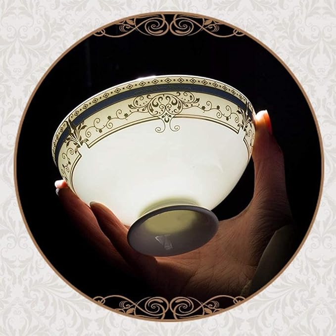 Dinnerware Sets - Luxury Gift Dishes Service Set Ceramics Dinnerware Set with 48-Pieces Bowl/Dish/Soup Pot/Spoon|Dinner Sets Nordic Style Golden Rim Porcelain Combination Set